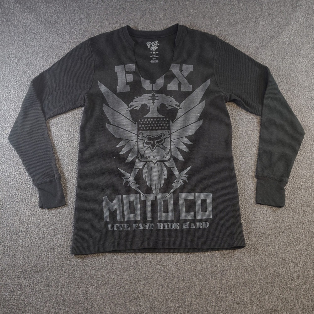 Y2k Fox Racing Thermal Shirt Mens Medium Black Moto Co Distressed Graphic Tee